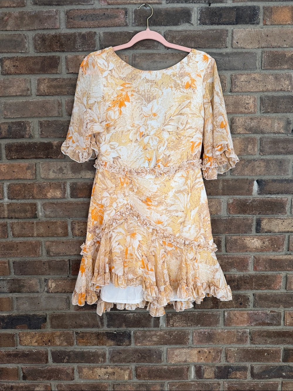 Floral Ruffle Short Dress in Peach